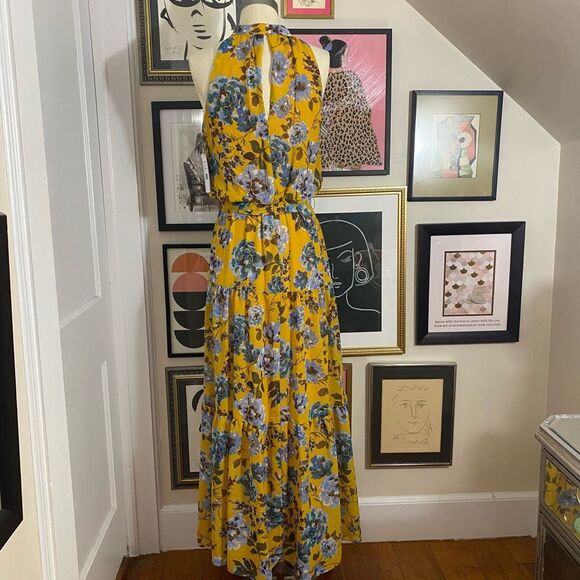 Julia Jordan Women’s Size 4 High Neck Maxi Dress Deep Yellow Floral Sleeveless - Picture 5 of 11